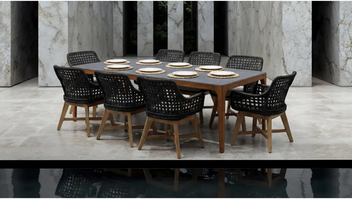 Pablo Masa Takımı Teak Rattan Antrasit