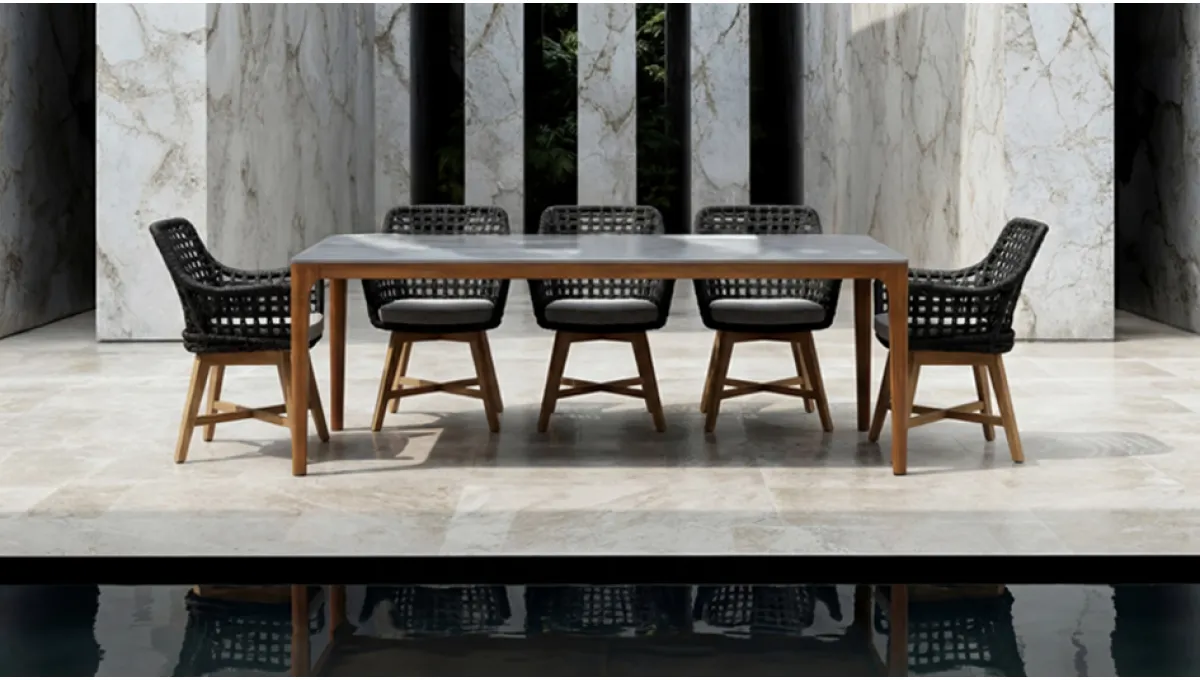 Pablo Masa Takımı Teak Rattan Antrasit